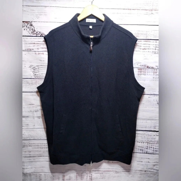 Peter Millar Full Zip Sweater Vest Size XXL Blac Fleece Golf Casual Sleeveless - Picture 1 of 6